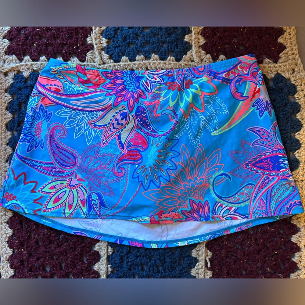 Sunsets Swimwear NWT 2pc Set Tankini E-Cup Top & XL Skirt Blue Paisley Floral - Picture 7 of 12